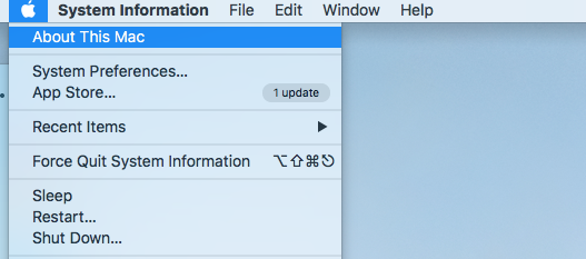 Navigate to  -> About This Mac